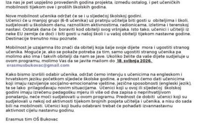 Erasmus mobilnosti- poziv na sudjelovanje